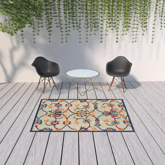 Blue And Orange Floral Non Skid Indoor Outdoor Area Rug Photo 2