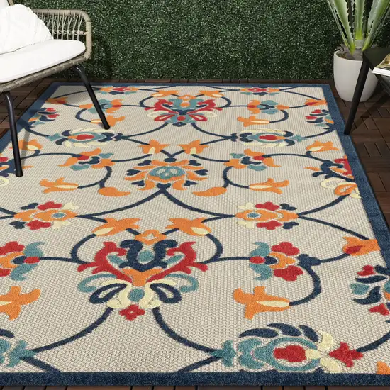 Blue And Orange Floral Non Skid Indoor Outdoor Area Rug Photo 9