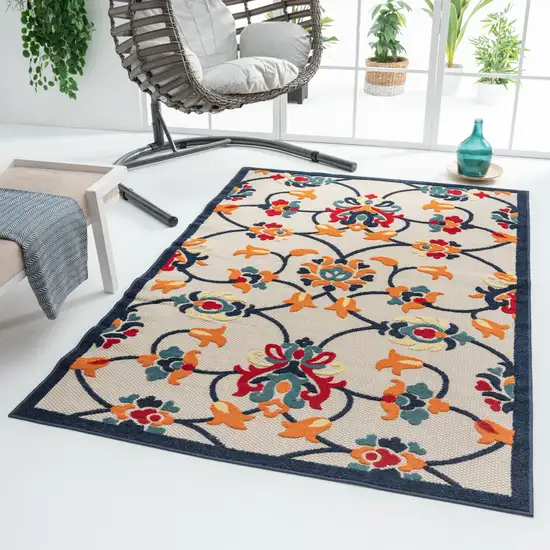 Blue And Orange Floral Non Skid Indoor Outdoor Area Rug Photo 8