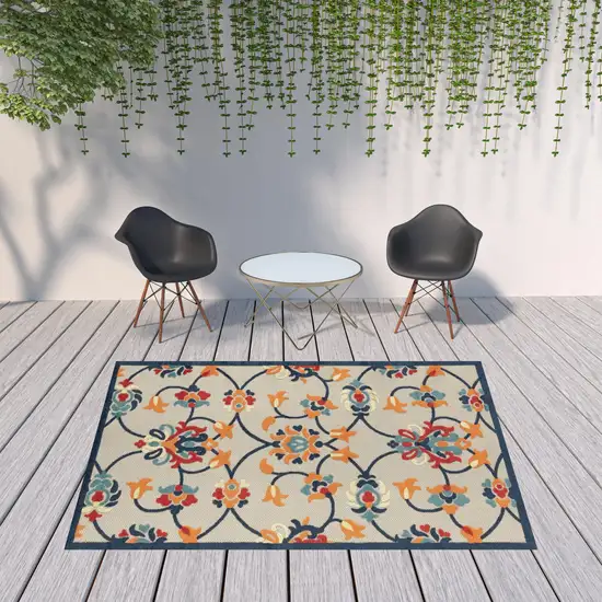 Blue And Orange Floral Non Skid Indoor Outdoor Area Rug Photo 2