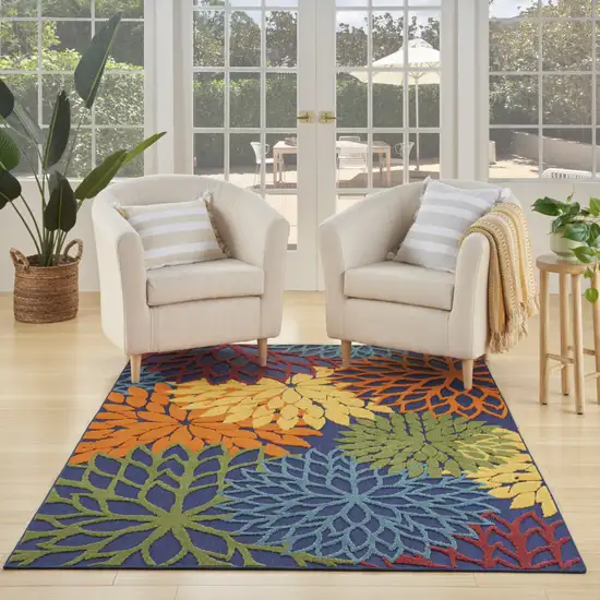 Blue And Orange Floral Power Loom Area Rug Photo 8