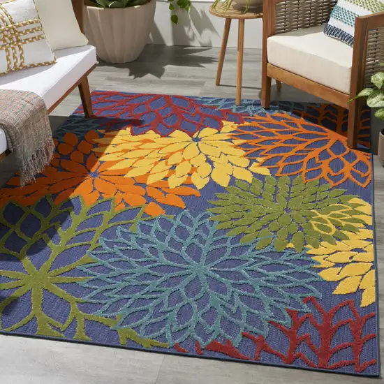 Blue And Orange Floral Power Loom Area Rug Photo 7