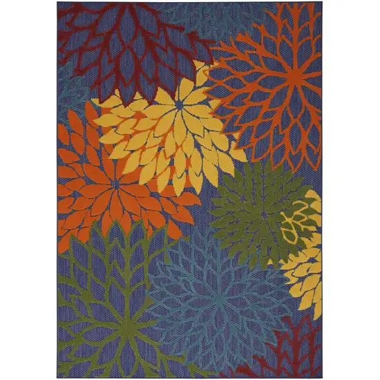 Blue And Orange Floral Power Loom Area Rug Photo 1