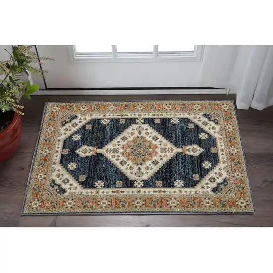 Blue And Orange Medallion Area Rug Photo 1