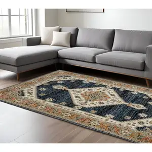 Photo of Blue And Orange Medallion Area Rug