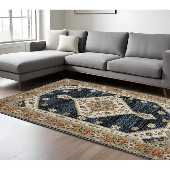 Blue And Orange Medallion Area Rug Photo 1