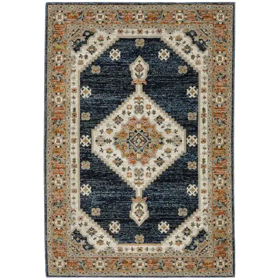 Blue And Orange Medallion Area Rug Photo 4