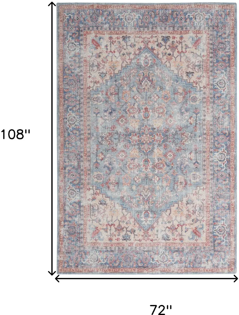 Blue And Orange Medallion Distressed Washable Area Rug Photo 5