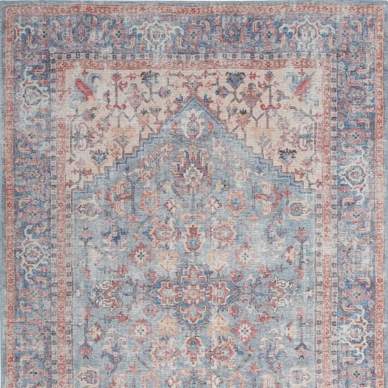 Blue And Orange Medallion Distressed Washable Area Rug Photo 4