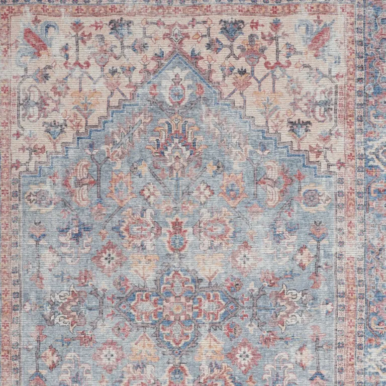 Blue And Orange Medallion Distressed Washable Area Rug Photo 3