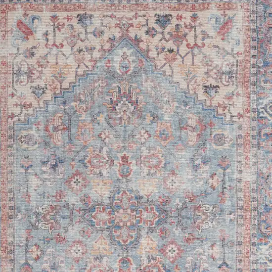 Blue And Orange Medallion Distressed Washable Area Rug Photo 3