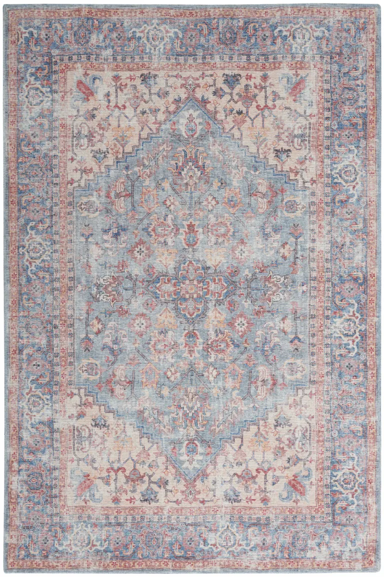 Blue And Orange Medallion Distressed Washable Area Rug Photo 1