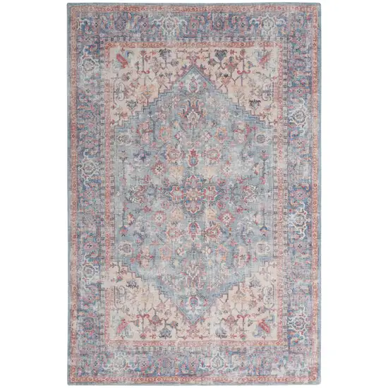 Blue And Orange Medallion Distressed Washable Area Rug Photo 1