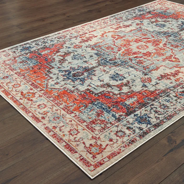 Blue And Orange Oriental Power Loom Stain Resistant Area Rug Photo 4