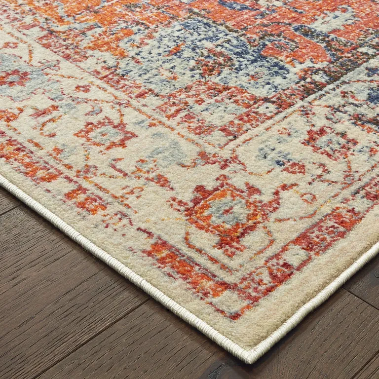 Blue And Orange Oriental Power Loom Stain Resistant Area Rug Photo 3