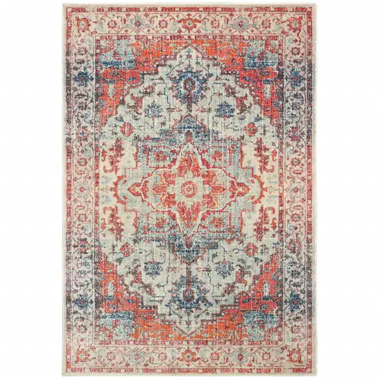 Blue And Orange Oriental Power Loom Stain Resistant Area Rug Photo 1