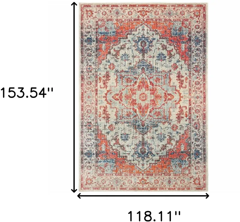 Blue And Orange Oriental Power Loom Stain Resistant Area Rug Photo 5