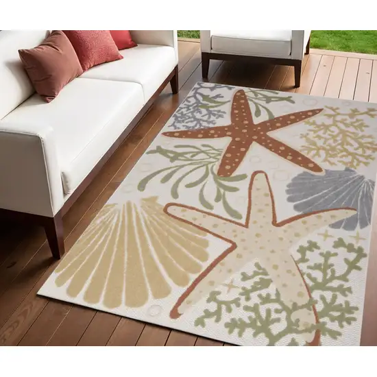 Ivory Orange and Blue Indoor Outdoor Area Rug Photo 1