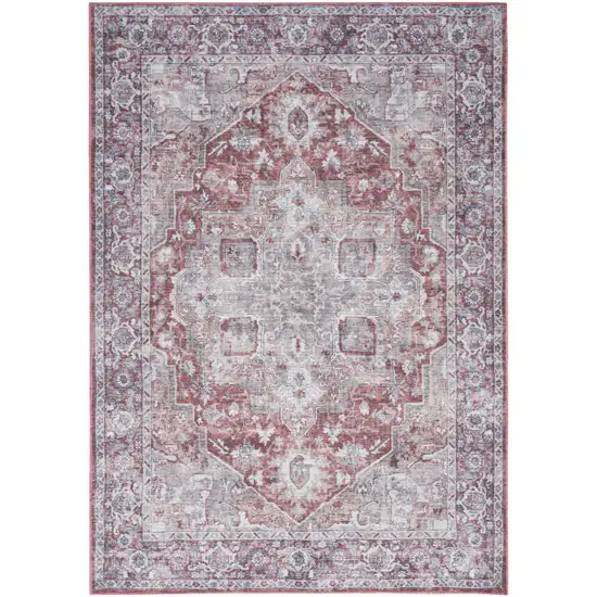 Blue And Pink Floral Power Loom Distressed Washable Area Rug Photo 1