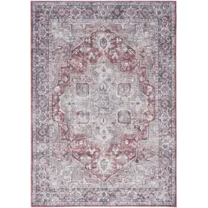 Photo of Blue And Pink Floral Power Loom Distressed Washable Area Rug