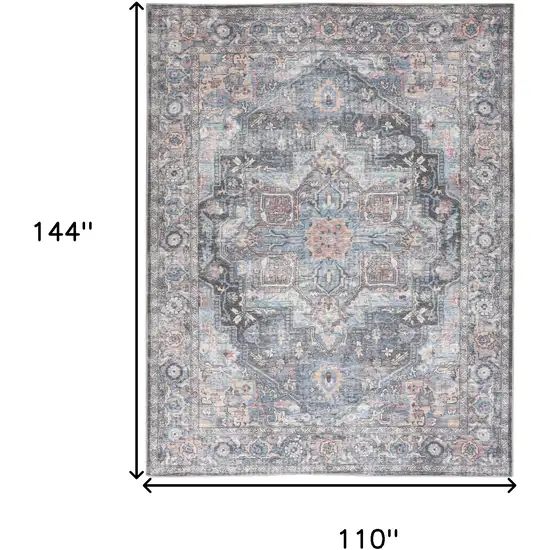 Blue And Pink Floral Power Loom Distressed Washable Area Rug Photo 8