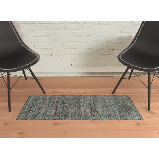 Blue And Purple Oriental Power Loom Stain Resistant Area Rug Photo 2