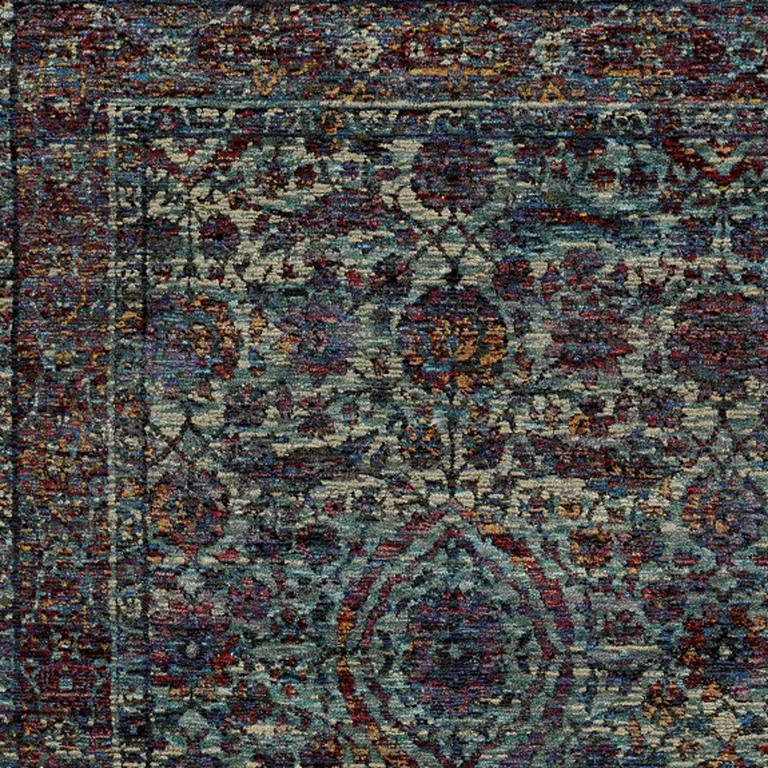 Blue And Purple Oriental Power Loom Stain Resistant Area Rug Photo 3