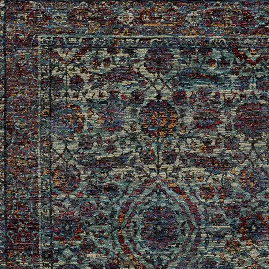 Blue And Purple Oriental Power Loom Stain Resistant Area Rug Photo 3