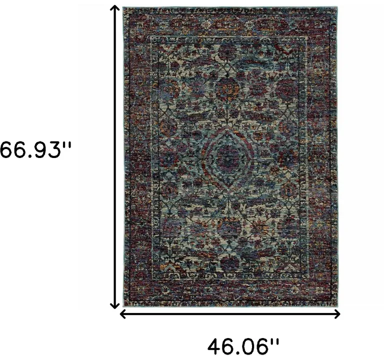 Blue And Purple Oriental Power Loom Stain Resistant Area Rug Photo 5