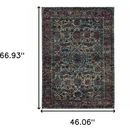 Blue And Purple Oriental Power Loom Stain Resistant Area Rug Photo 5