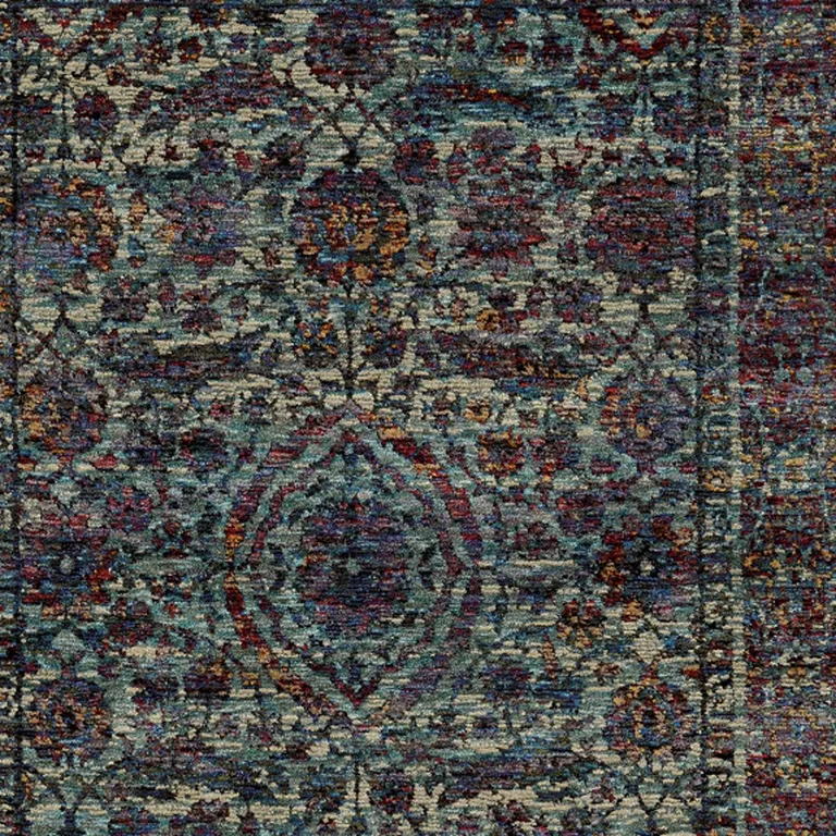 Blue And Purple Oriental Power Loom Stain Resistant Area Rug Photo 3