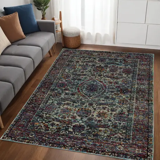 Blue and Purple Oriental Power Loom Area Rug Photo 1