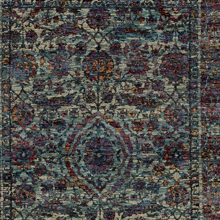 Blue And Purple Oriental Power Loom Stain Resistant Area Rug Photo 3