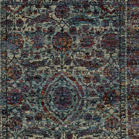 Blue And Purple Oriental Power Loom Stain Resistant Area Rug Photo 3