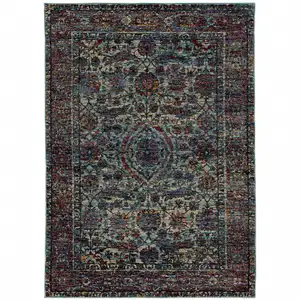 Photo of Blue And Purple Oriental Power Loom Stain Resistant Area Rug