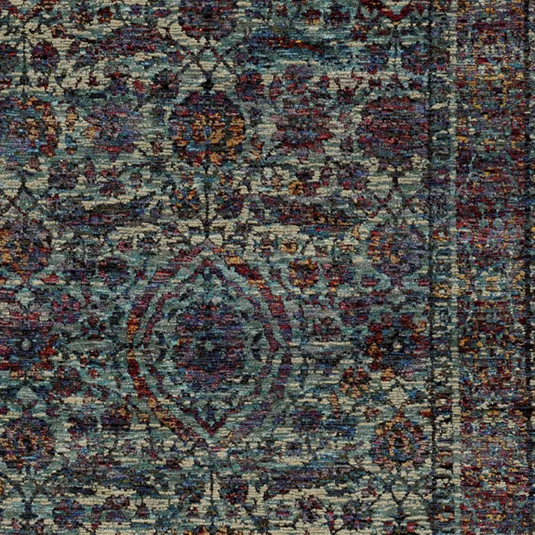 Blue And Purple Oriental Power Loom Stain Resistant Area Rug Photo 3