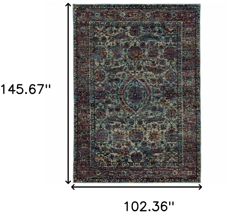 Blue And Purple Oriental Power Loom Stain Resistant Area Rug Photo 5