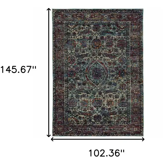 Blue And Purple Oriental Power Loom Stain Resistant Area Rug Photo 5