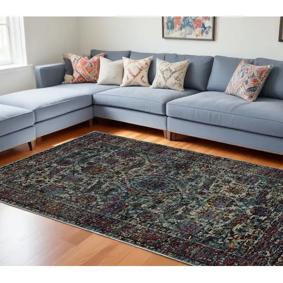 Blue and Purple Oriental Power Loom Area Rug Photo 1