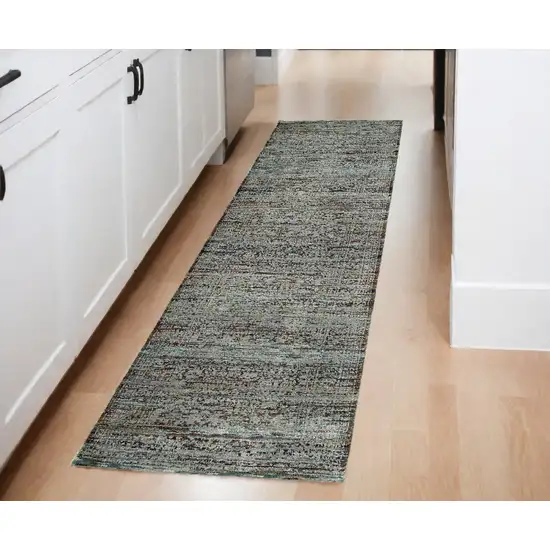 Blue Green Oriental Power Loom Runner Rug Photo 1