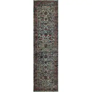 Photo of Blue And Purple Oriental Power Loom Stain Resistant Runner Rug