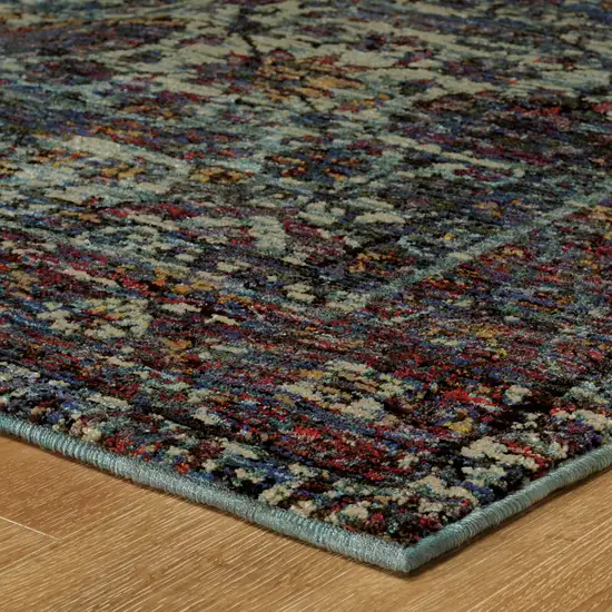 Blue And Purple Oriental Power Loom Stain Resistant Runner Rug Photo 4