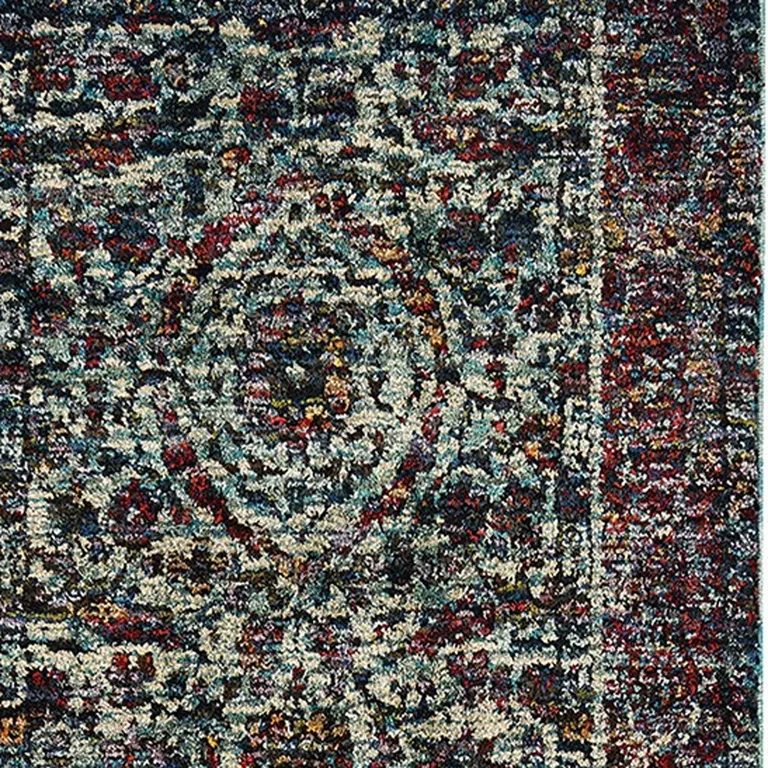 Blue And Purple Oriental Power Loom Stain Resistant Runner Rug Photo 3