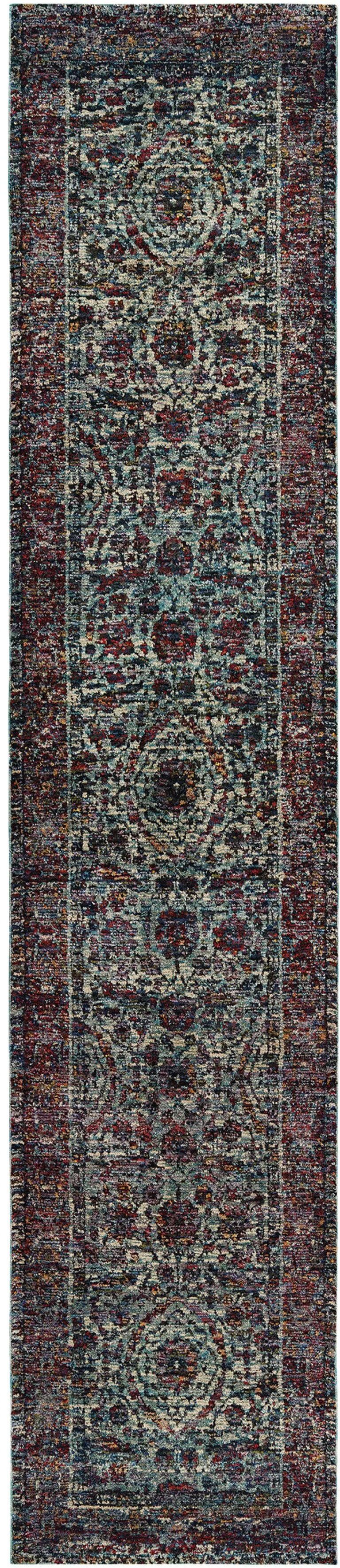 Blue And Purple Oriental Power Loom Stain Resistant Runner Rug Photo 1