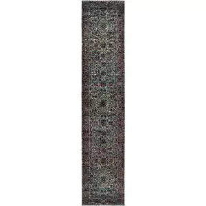 Photo of Blue And Purple Oriental Power Loom Stain Resistant Runner Rug