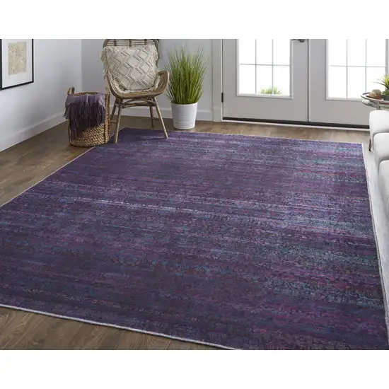 Blue And Purple Striped Power Loom Area Rug Photo 7