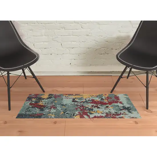 Blue And Red Abstract Power Loom Stain Resistant Area Rug Photo 2