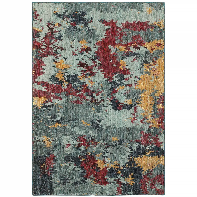 Blue And Red Abstract Power Loom Stain Resistant Area Rug Photo 1