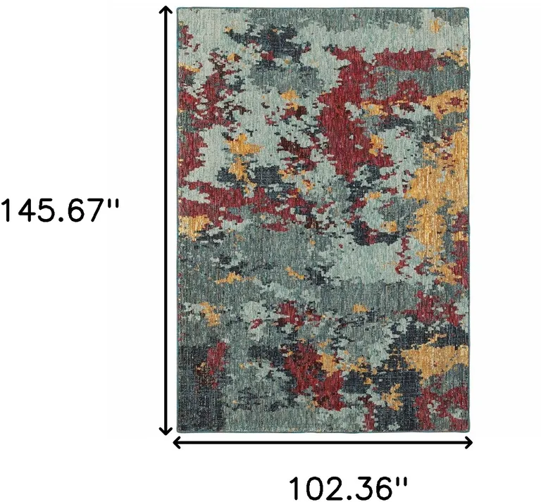 Blue And Red Abstract Power Loom Stain Resistant Area Rug Photo 5