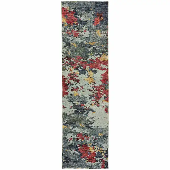 Blue And Red Abstract Power Loom Stain Resistant Runner Rug Photo 1